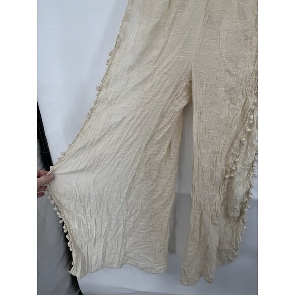 Wide Leg Flowy Pants Women Small Cream Open Side Slit Leg Festival Preppy Retro‎ - Picture 5 of 6